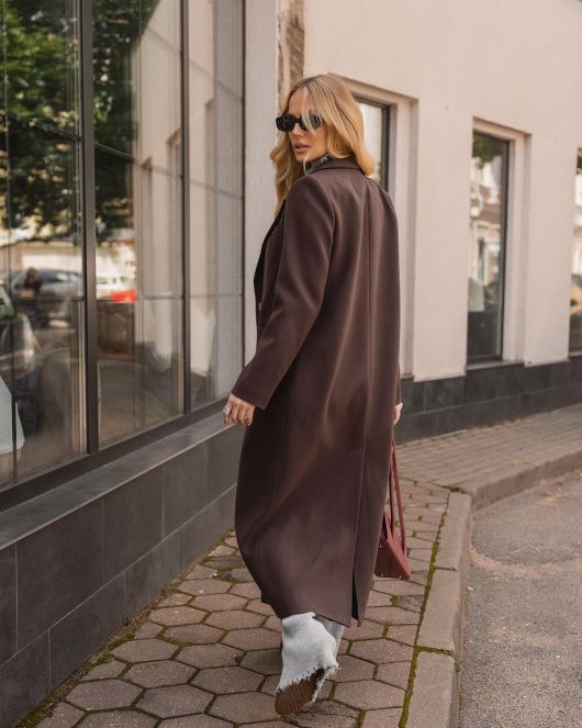 Пальто из шерсти в длине макси, шоколадный