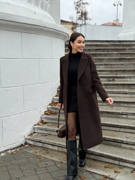 Пальто из шерсти, шоколадный