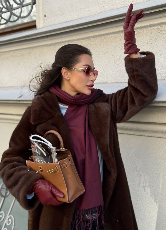 Шубка "волк" в макси длине, кофейный