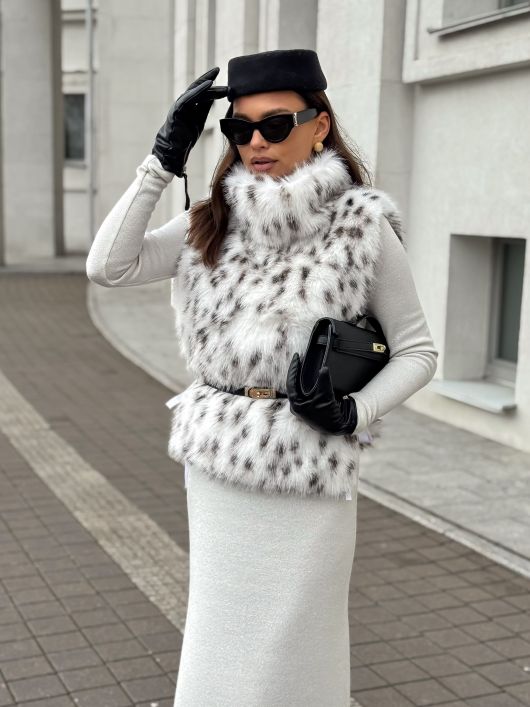 Манишка из эко-песца, рысь белый