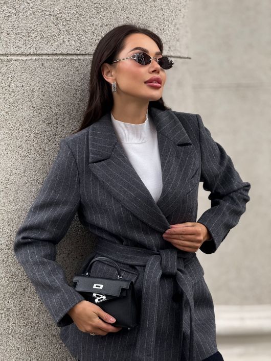 Полупальто из шерсти в полоску, графит