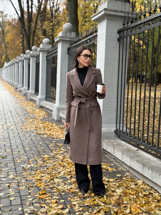 Пальто из шерсти, кофейный