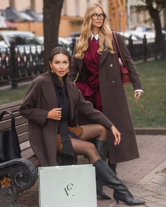 Пальто из шерсти в длине макси, шоколадный