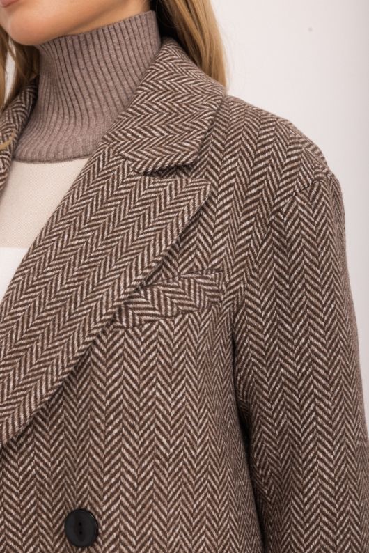 Пальто из шерсти в твид, шоколадный