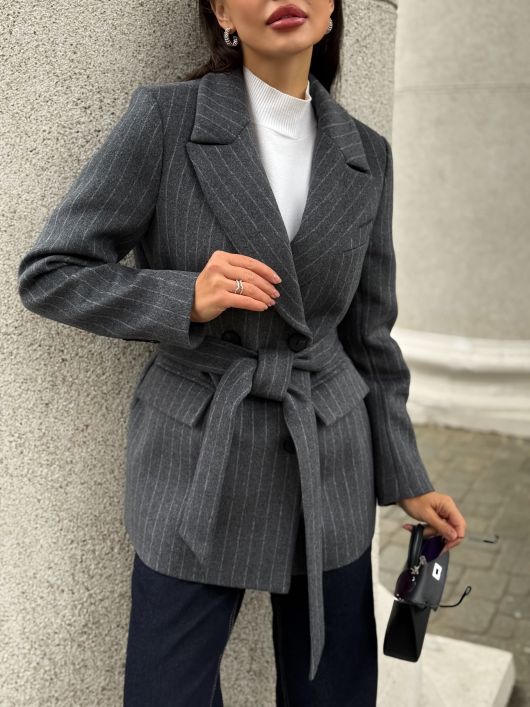 Полупальто из шерсти в полоску, графит