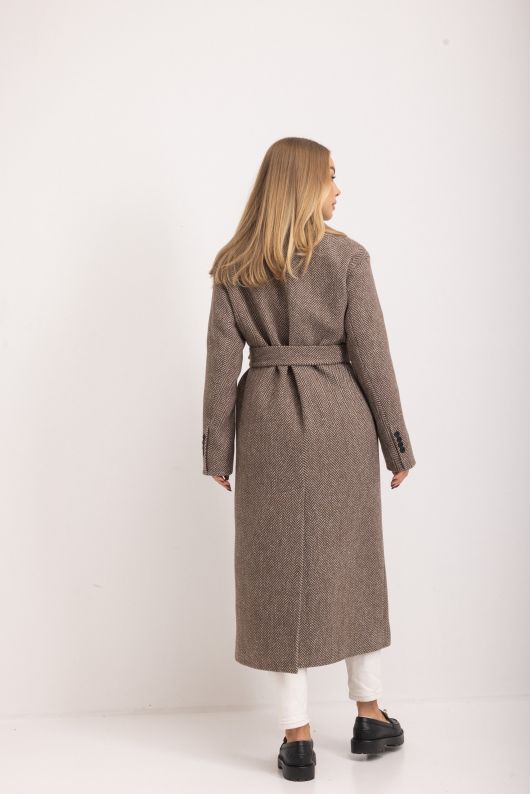 Пальто из шерсти в твид, шоколадный