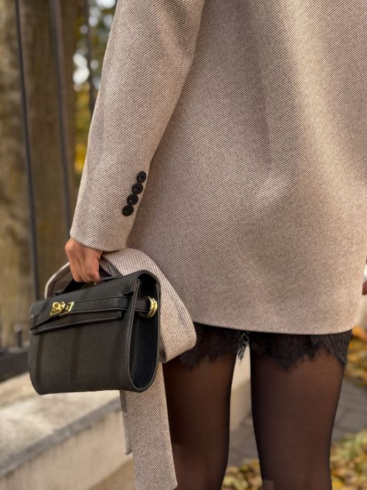 Полупальто из шерсти в елочку, шоколадный