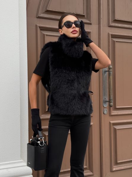 Манишка из эко-песца, черный